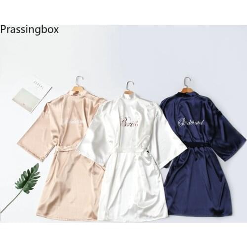 Satin Silk Kimono Robe Bride Robes Bridesmaid Robes for Women Print Letter Wedding Bathrobe custom Sleepwear Robes