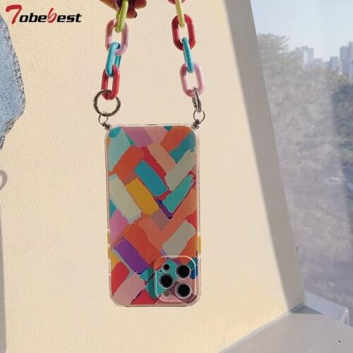 Tobebest Chalk Graffiti Bracelet Phone Case for Iphone 11 12 Pro Max X XS XR 7 8 Plus SE 2020 12 Mini Colorful Chain Soft Cover