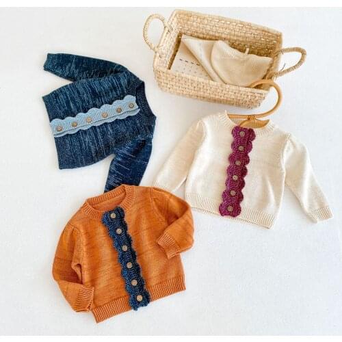 2021 New Sweet Baby Girl Flower Sweater Autumn Infant Long Sleeve Knit Cardigan Toddler Cotton Bodysuit Girls Sweater Coat