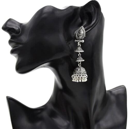 652F Ethnic Earrings Thailand India Long Drop Pendant Jewelry Dangle Bells Tassel Women Antique Luxury Vintage Charms Party