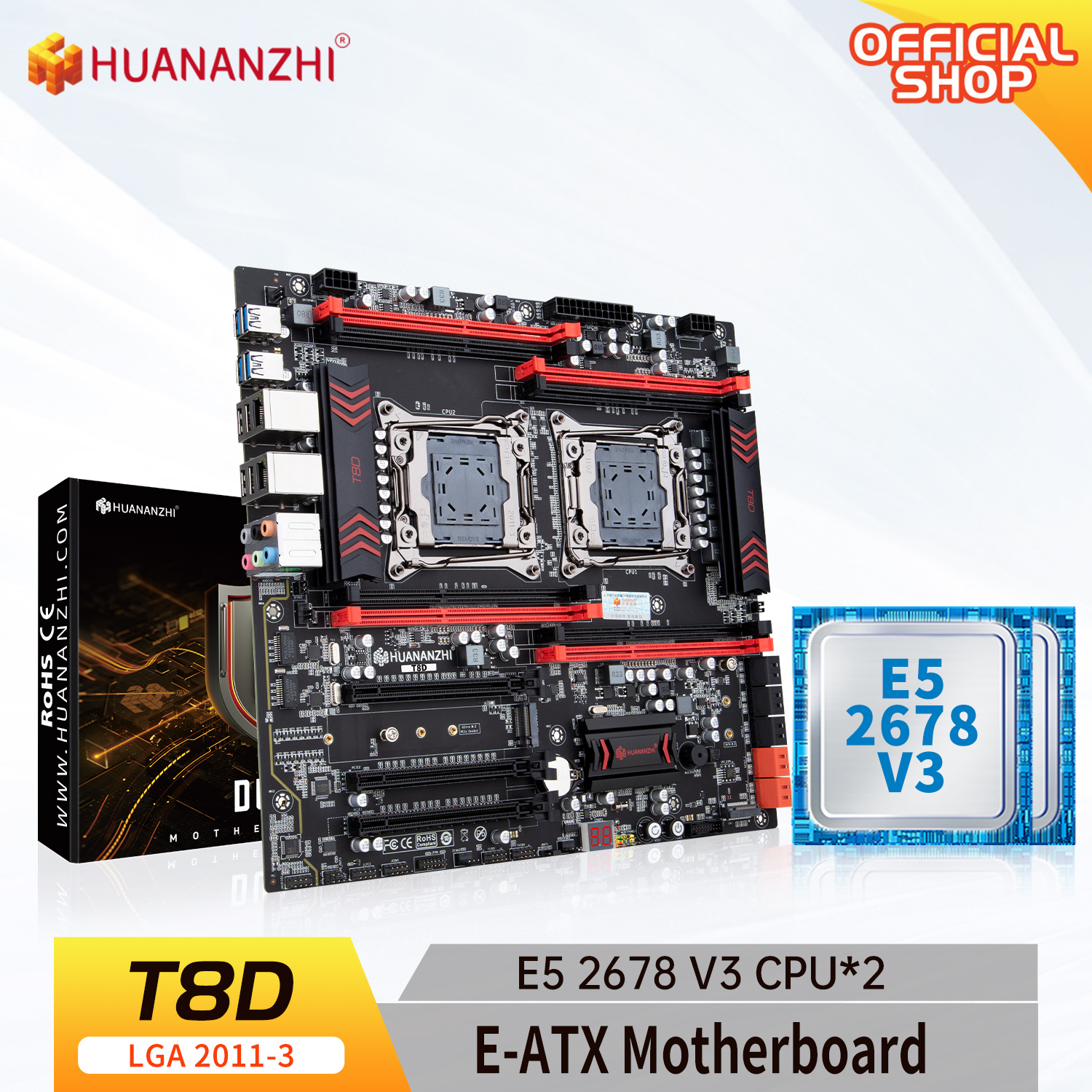 HUANANZHI X99 T8D X99 Motherboard with Intel XEON E5 2678 V3*2 combo kit set LGA 2011-3 E5 V3 DDR3 RECC 256GB SATA3 E-ATX Server