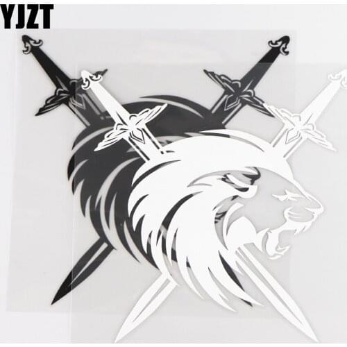 YJZT 17.5CM×15.0CM Personalized Vinyl Decal Roaring Lion Head And Sword Creative Car Stickers 1C-0076