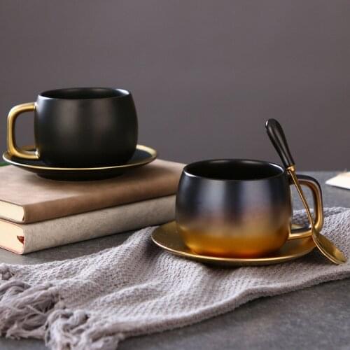 Nordic minimalist ceramic cup Creative scrub black gold coffee cup set one cup at a time mug