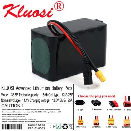 KLUOSI 12V 15Ah 12V Battery 3S6P 10.8V 12.6V Lithium Battery Pack 250Watt High Power for Motor Scooter Light with 25A BMS XT60