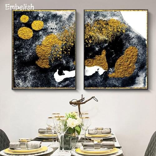 2 Pieces Hot Selling Golden And Black Paints Modern Home Decor Pictures For Living Room Wall Posters HD Canvas Oil Paintings