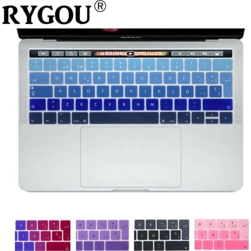 RYGOU Gradient Ultra Slim EU Spanish Keyboard Stickers for New MacBook Pro 13 15 Retina with Touch Bar Keyboard Cover Protector