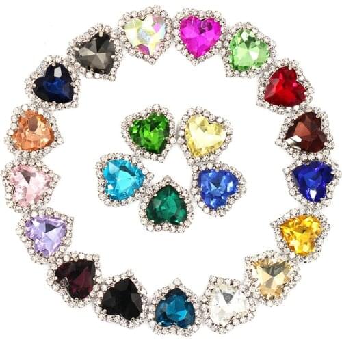 New Arrival Rhinestone Heart Button Sew On Or Glue On Clothes DIY 8MM-18MM Handmade Accessories Nickle Color 10PCS/LOT KD634
