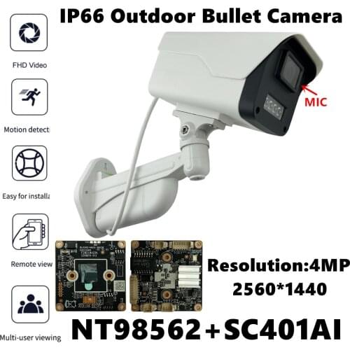 NT98562+SC401AI IP Outdoor Bullet Camera Built-In MIC Audio 4MP 2560*1440 IRC VMS ONVIF Low illumination P2P Radiator IP66 RTSP