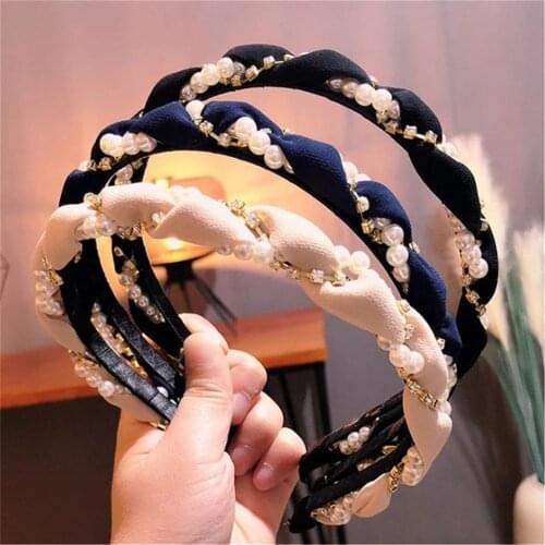 New Fashion Crystal Pearls Wave Hairband Women Bridal Wedding Tiara Hair Accessories Crown Headband Fashion Hairwear Sale
