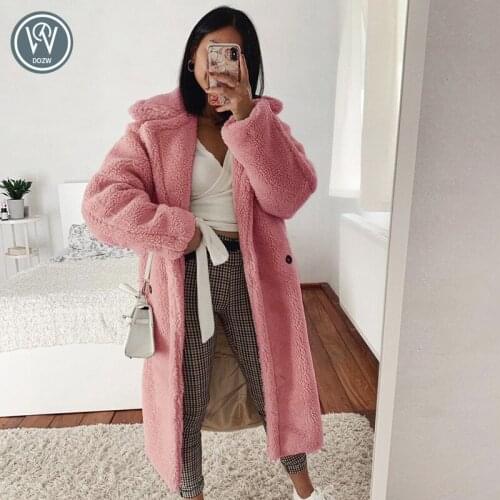 Solid Color Faux Fur Coat Women Streetwear Pockets Button Soft Long Coats Ladies Autumn Winter Warm Teddy Basic Overcoat