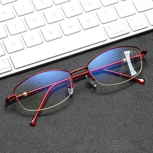 Progressive Multifocus Reading Glasses Women See Near and Far Half-rim Alloy Ultralight Anti-blu Light Red/pink +1 +1.5 +2 to +4