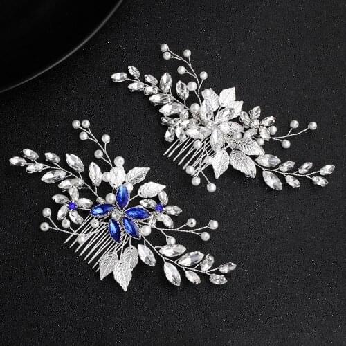Simple bridal hair accessories blue diamond hair comb bridal hair comb wedding dress accessories