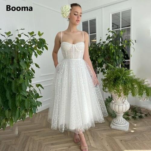 Booma Simple Hearty Tulle Short Wedding Dresses Sweetheart Spaghetti Straps A-Line Bride Dresses Open Back Civil Wedding Gowns