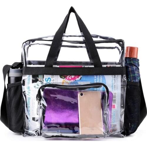 Transparent Tote Bag Stadium Security Travel and Gym Clear Bag, See Through Tote Bag for Work, Sports Games and Concerts