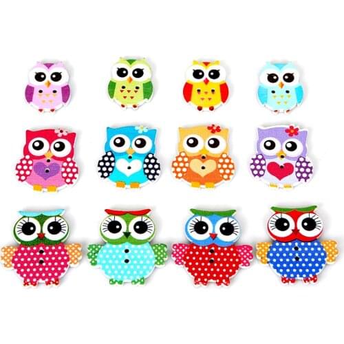 50pcs/bag New Arrival Drop Shipping Wholesale Wood Sewing Button Owl Mixed Wood Sewing Buttons Scrapbooking Making