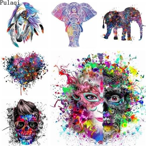 Pulaqi Iron on Transfer Patch Skull Vinyl Heat Thermal Transfer Patches for Clothes Stripes PVC Ironing Stickers Applique Badge