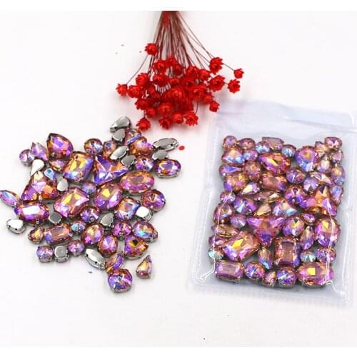Sell at a loss!mixed shape Crystal Water Red AB sew on glass claw rhinestones with silver base diy clothing accessories