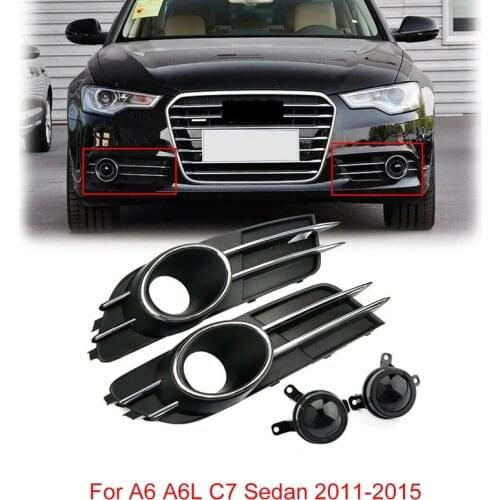 For- A6 A6L C7 Sedan 2011-2015 Front Lower Bumper Fog Light Lamp Grilles Grill Cover+ACC Lens Decoration