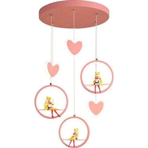 Pink Fabric Princess Bedroom Pendant Lamps Creative Childrens Room Girls Room Cartoon Pendant Light Fixtures