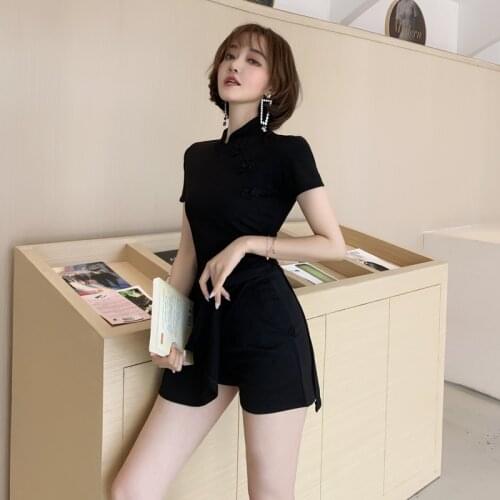 S-XXL Plus Size Chinese Traditional Top Qipao Shirt for Woman and Short Pants Black Chinese 2 Piece Set Vintage Two Piece Set