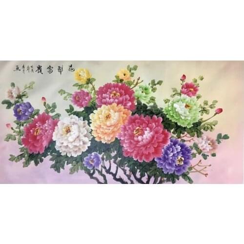 Hand Painted High Quality Oil Painting on Canvas Realist Peony Flower Canvas Painting Wall Art Picture Painting for Home Decor