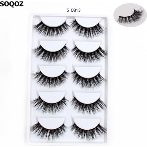 SOQOZ Eyelashes 3D Mink Eyelashes Luxury Handmade Mink Lashes Natural Long Eye Lashes Fluffy False Lash Eye 5 pairs D813 cosmeti