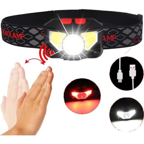 Zk20 LED Inductive Headlamp Sensor 6 Modes Hands-Free Rechargeable Headligh Red Lights For Camping Hiking Flash Head Light Lamp