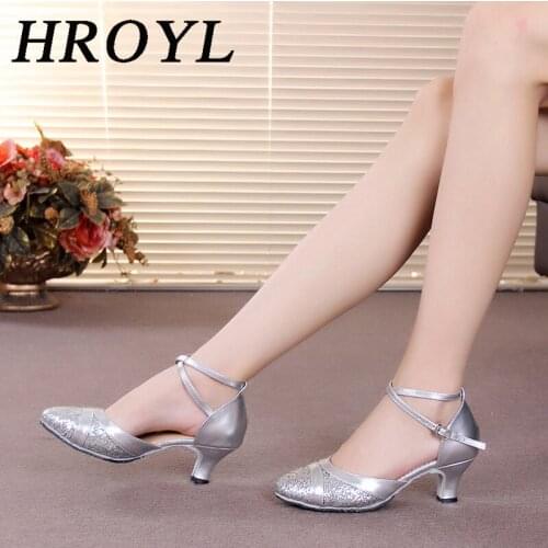 HROYL Dance Shoes Latin Tango Ballroom Jazz Modern Dancing shoes for Women Girls Ladies Rubber Sole Gold/Silver Dropshipping