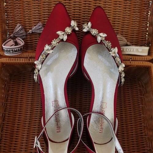 Satin Flats Ankle Strap Bridal Wedding Pointed Toe Shoes Fashion Elegant Evening Party Shoes Womens Flats
