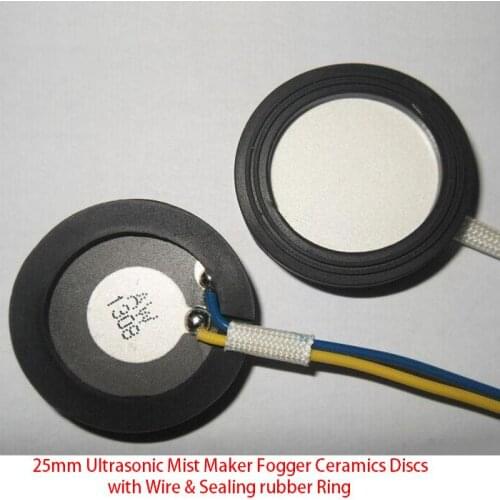 2Pieces/lot 25mm Ultrasonic Mist Maker Fogger Ceramics Discs part with Wire & Sealing rubber Ring