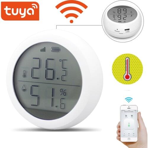 Smart WIFI Temperature And Humidity Sensor Built-in buzzer 55dB LCD Display Indoor Hygrometer Thermomete Support Alexa Google