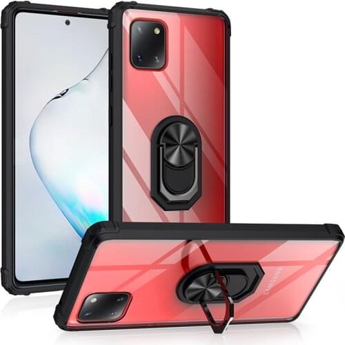 Military Acrylic Armor Shockproof Case For Samsung Galaxy Note 10 Lite A81 Magnetic Metal Ring Stand Transparent Back Cover