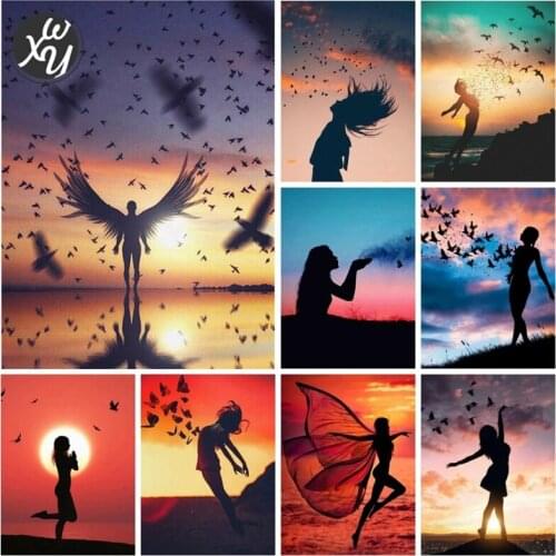 WEIWEI Full Diamond Painting Kits Sunset Fairy Mosaic Cross Stitch Diamond Embroidery Picture of Rhinestone for Home Decoration