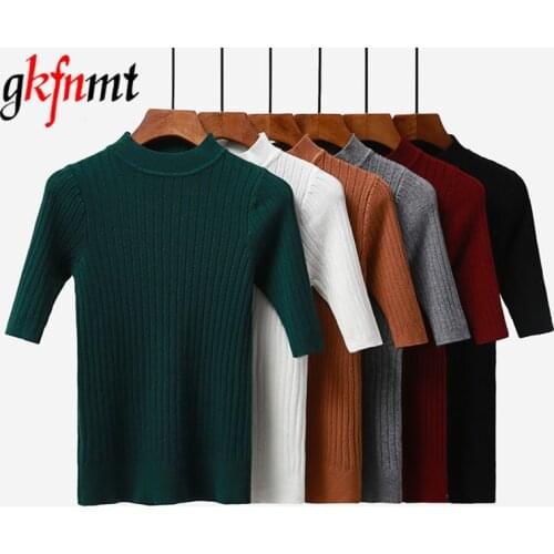 Gkfnmt 2018 New knitted Slim Pullover Women Turtleneck Knitted Sweater Shirt Female All-match Basic Half Sleeve Tops Clothing