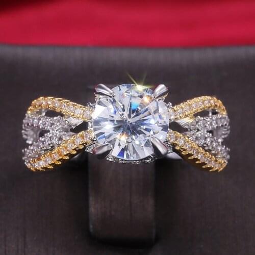 2020 New Design Crystal Twist Cubic Silver Color Engagement Rings For Woman Female Luxury Zirconia two-tone wedding band Jewelry