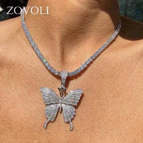 ZOVOLI Statment Big Butterfly Pendant Necklace For Women Butterfly Jewelry Choker Chain Goth Necklaces Women Crystal Necklace