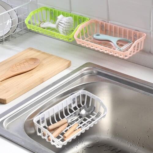 1Pcs Plastic Sink Shelf Kitchen Sponge Holder Rack Drain Basket Home Bathroom Wash Cleaning Storage Gadgets Double Suction Cups