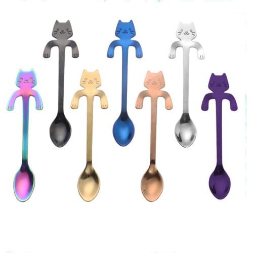 2pcs/lot 304 Creative Stainless Steel Measuring Spoons Cute Cartoon Spoon Cat Spoon Handle Suspension Cat Feces Coffee Spoon