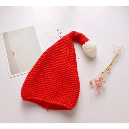 2021 Christmas Hat Baby Slouchy Beanie Cap Casual Solid Color Winter Knit Christmas Elf Hat with Pom Pom for Boys and Girls