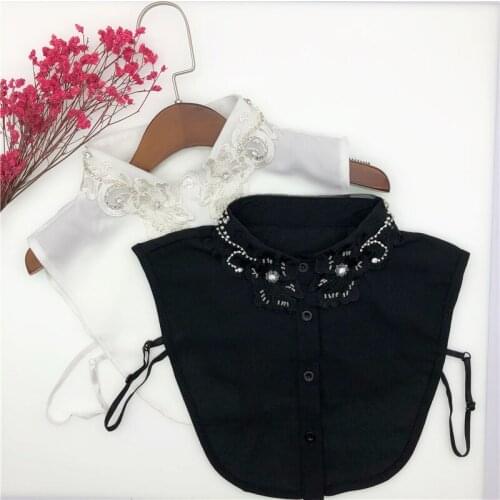 2021 Women White Shirt Detachable Collar Female Half Shirt Embroidery Handmade Beads Fake Collar Necklace Tie False Collar
