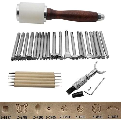 27pcs Craft Leather Carving Knife Hammer Alloy Steel Embossing Indentation Pen Printing Tools Kit For Leather Crafts DIY