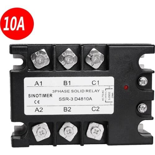 3 Phase Solid State Relay 10A D4810A 30-480V AC Load Output Module Switch Relay DC-AC