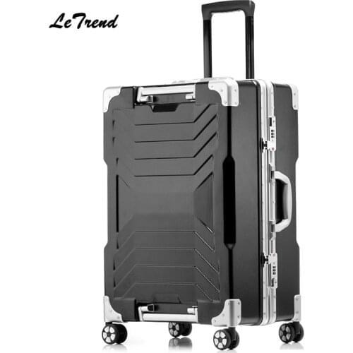 Letrend New 24 29 Inch Aluminium Frame Rolling Luggage Trolley Travel Bag 20inch Women Men Boarding Bag Carry On Suitcases Trunk