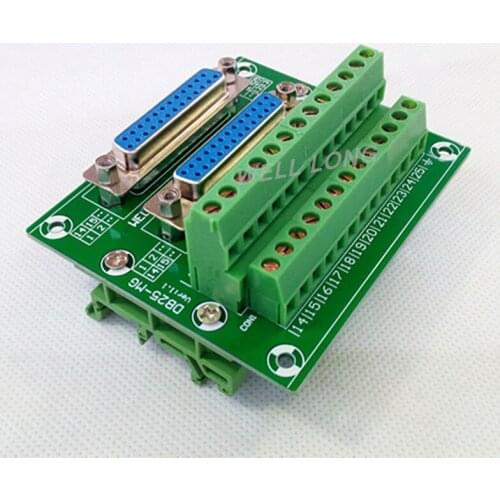 D-SUB DB25 Double Female Header Breakout Board, Terminal Block, Connector