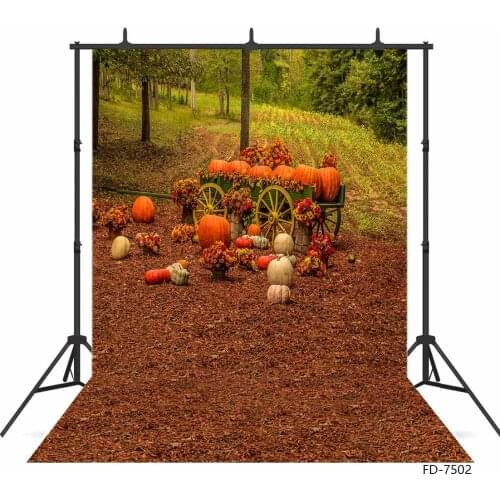 Wooden Wagon Pumpkins Photo Backdrops for Halloween Vinyl Backgrounds for Children Baby Portrait Photography Props Photoshoot