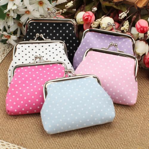 HOBBAGGO Cute 6 Colors Women Cute Mini Polka Dots Purse Cotton Wallets For Phone Girl Coin Bag New