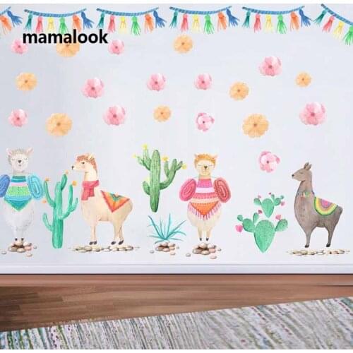 Alpaca cactus stone flower decoration wall stickers childrens room living room bedroom decoration stickers