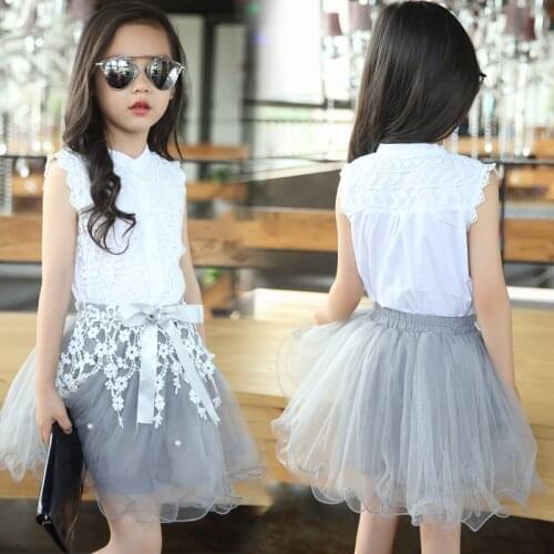 2019 Girls Clothing Sets Summer Lace Fashion Style Baby Clothes For Girls T-Shirt + Skirts 2Pcs Kids Flower Cupcake Cute Skirt