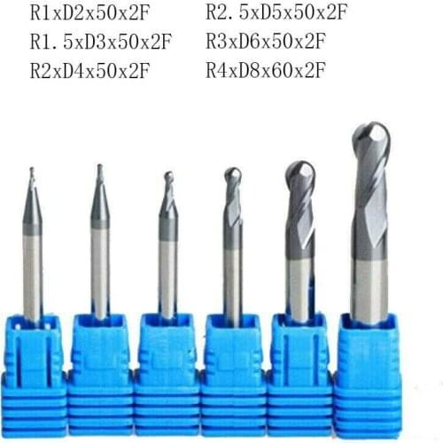 6pcs Tungsten Carbide 2 Flutes Ball Nose End Mill Engrave CNC Cutter 2/3/4/5/6/8mm Blade Carbide End Mill Tungsten Carbide Drill