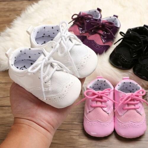 Hot Sale Toddler Baby Girl Crib Shoes Newborn Baby PU Leather Soft Sole Prewalker Sneakers Lace-up Anti-Slip First Walkers 0-18M